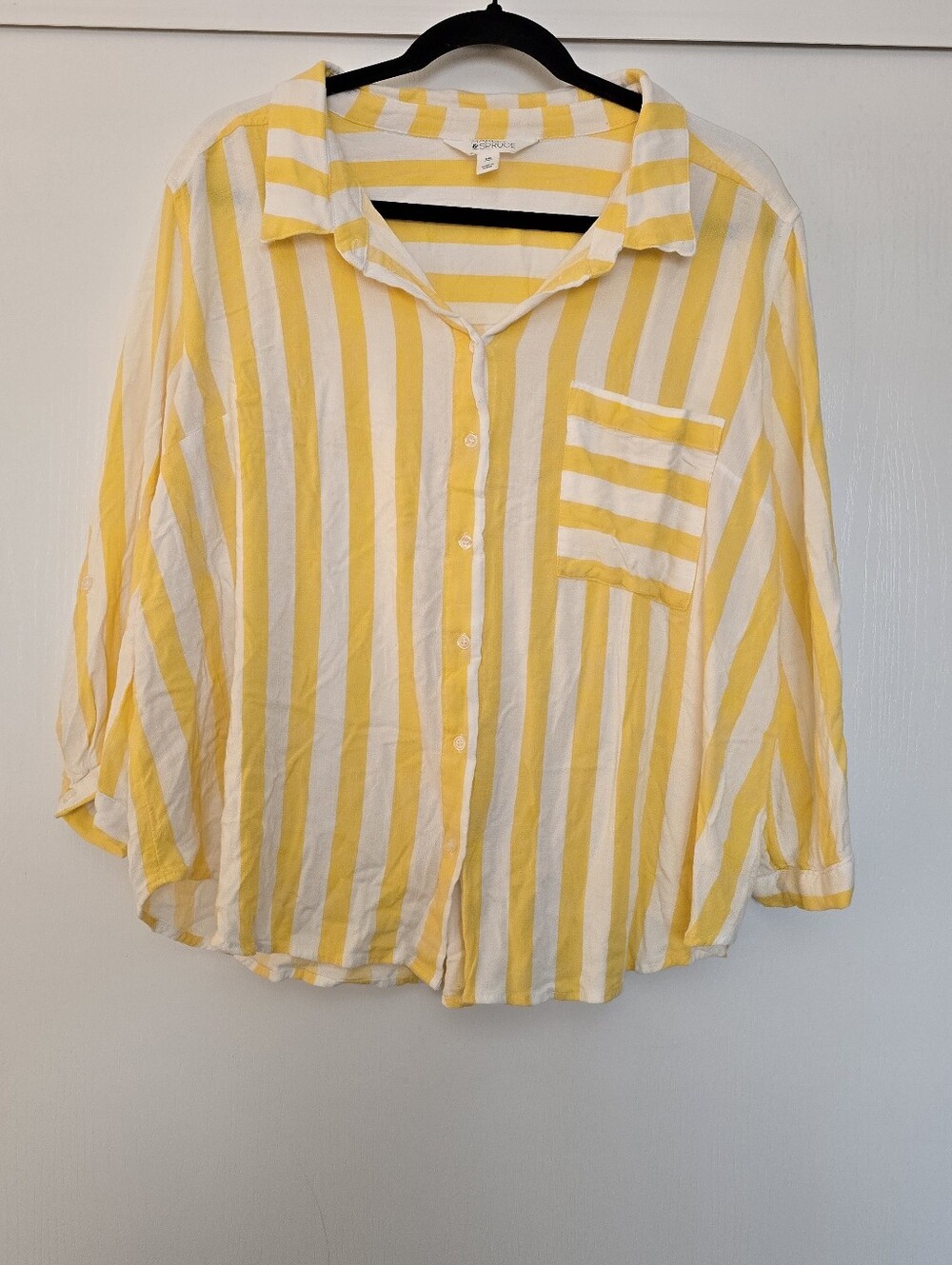 Market & Spruce - (Plus-Size) Yellow & White Stripe Long-Sleeve Button Top